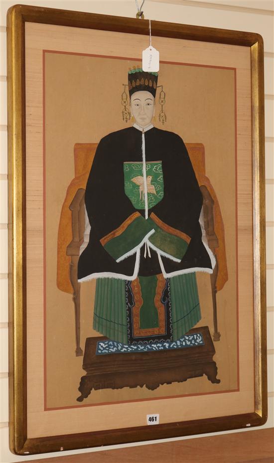 19th century Korean School, painting on silk of a portrait of a female ancestor, 84 x 57cm incl. mount
